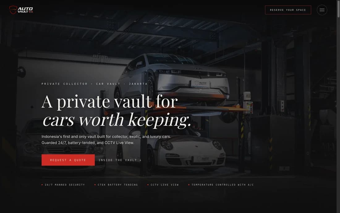AutoVault - website cinematic dibangun dalam 8 jam oleh Sagara Ruang