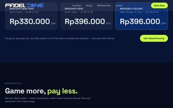 Padel Zone - Harga & membership