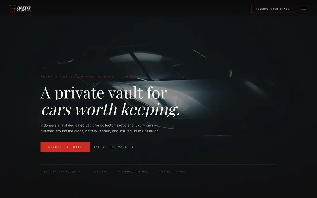 AutoVault — website cinematic dibangun dalam satu hari oleh Sagara Ruang