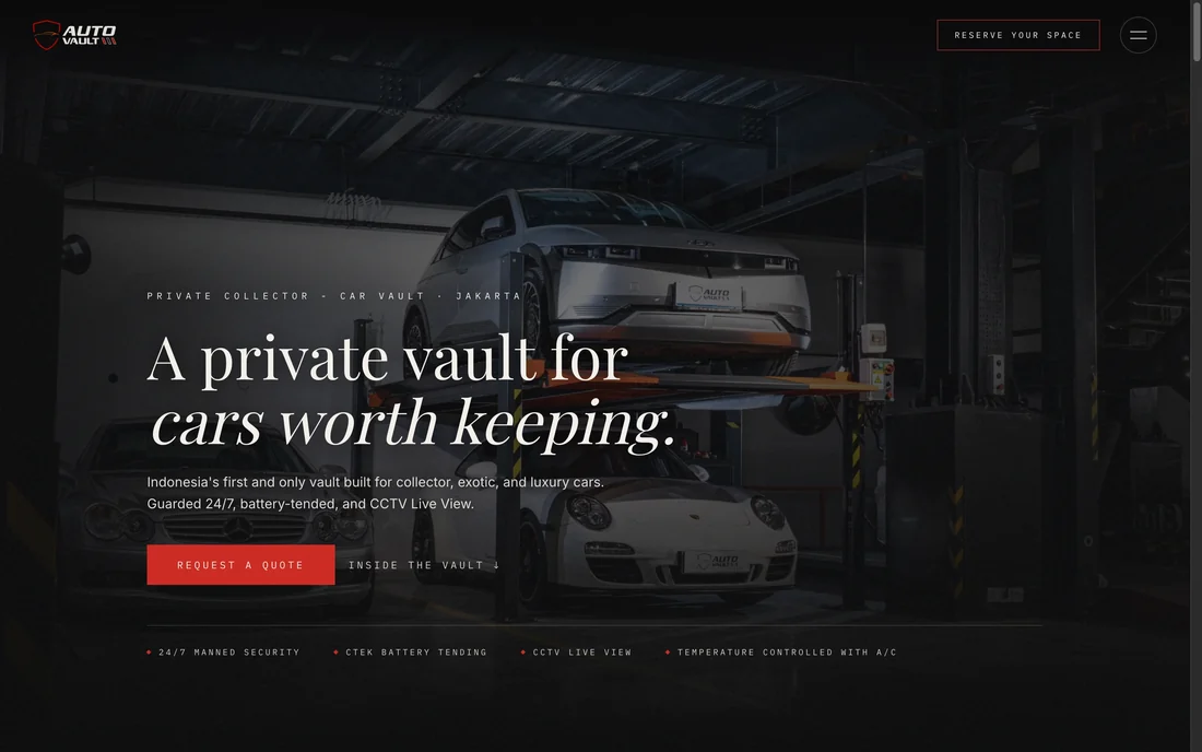 AutoVault - website cinematic dibangun dalam 8 jam oleh Sagara Ruang