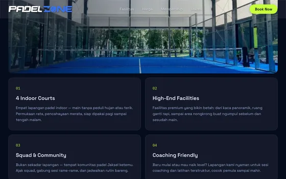 Padel Zone - Fasilitas & lapangan