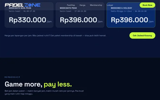 Padel Zone - Harga & membership