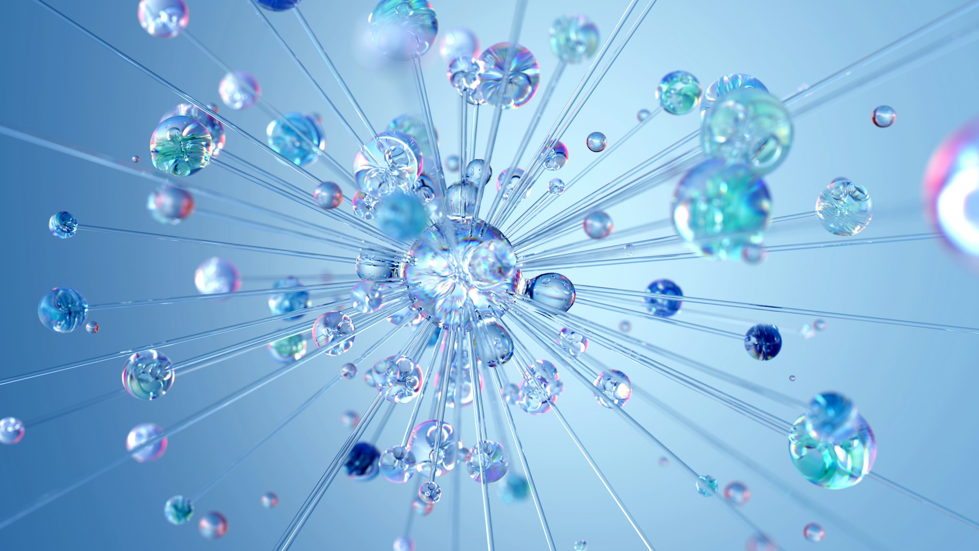 Jaringan node saling terhubung memancar dari satu pusat - visualisasi AI search